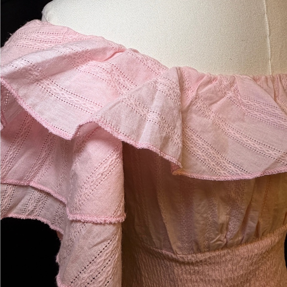 NWT - Pink Off-the-shoulder Smocked Mini Dress. Size Small. - Picture 6 of 9